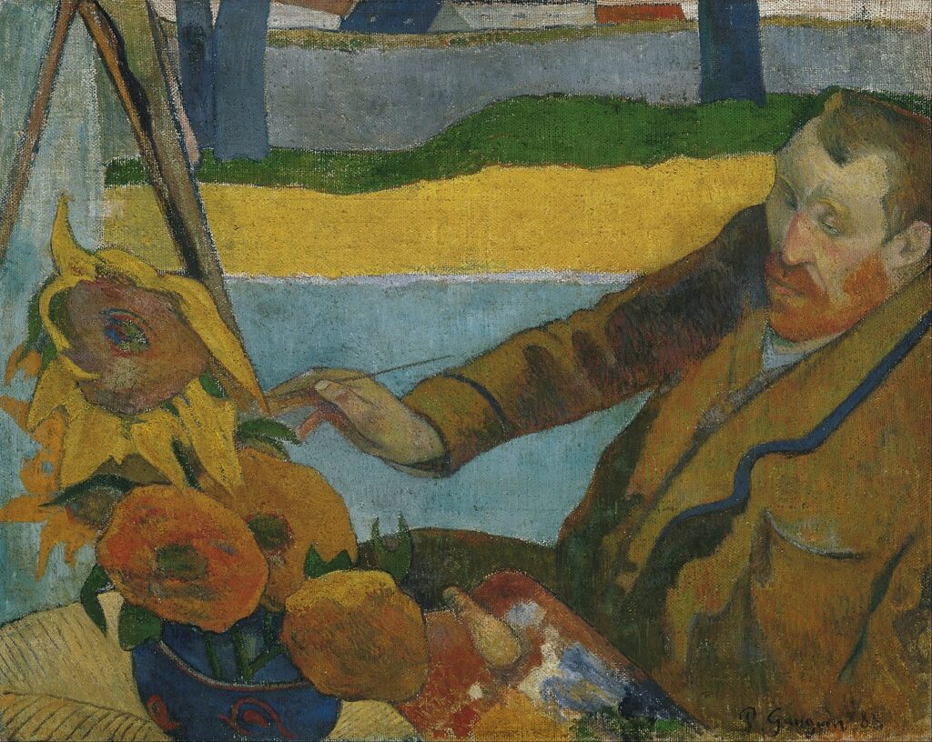 Paul Gauguin dépeint Vincent van Gogh en train de peindre l'une de ses célèbres toiles de tournesols