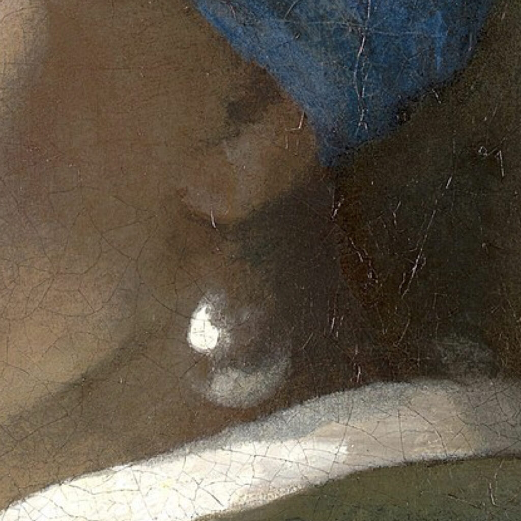 La perle de La Jeune fille à la perle Vermeer (détail)