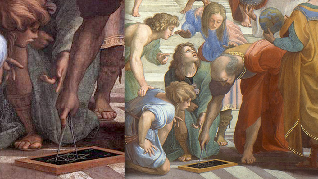 Euclide et son compas dans L'École d'Athènes de Raphaël 